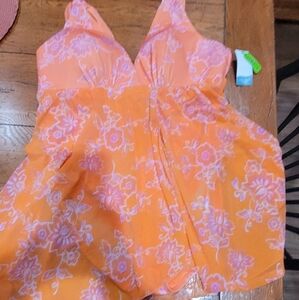Cacique Orange Floral Halter Swim Dress New With Tags